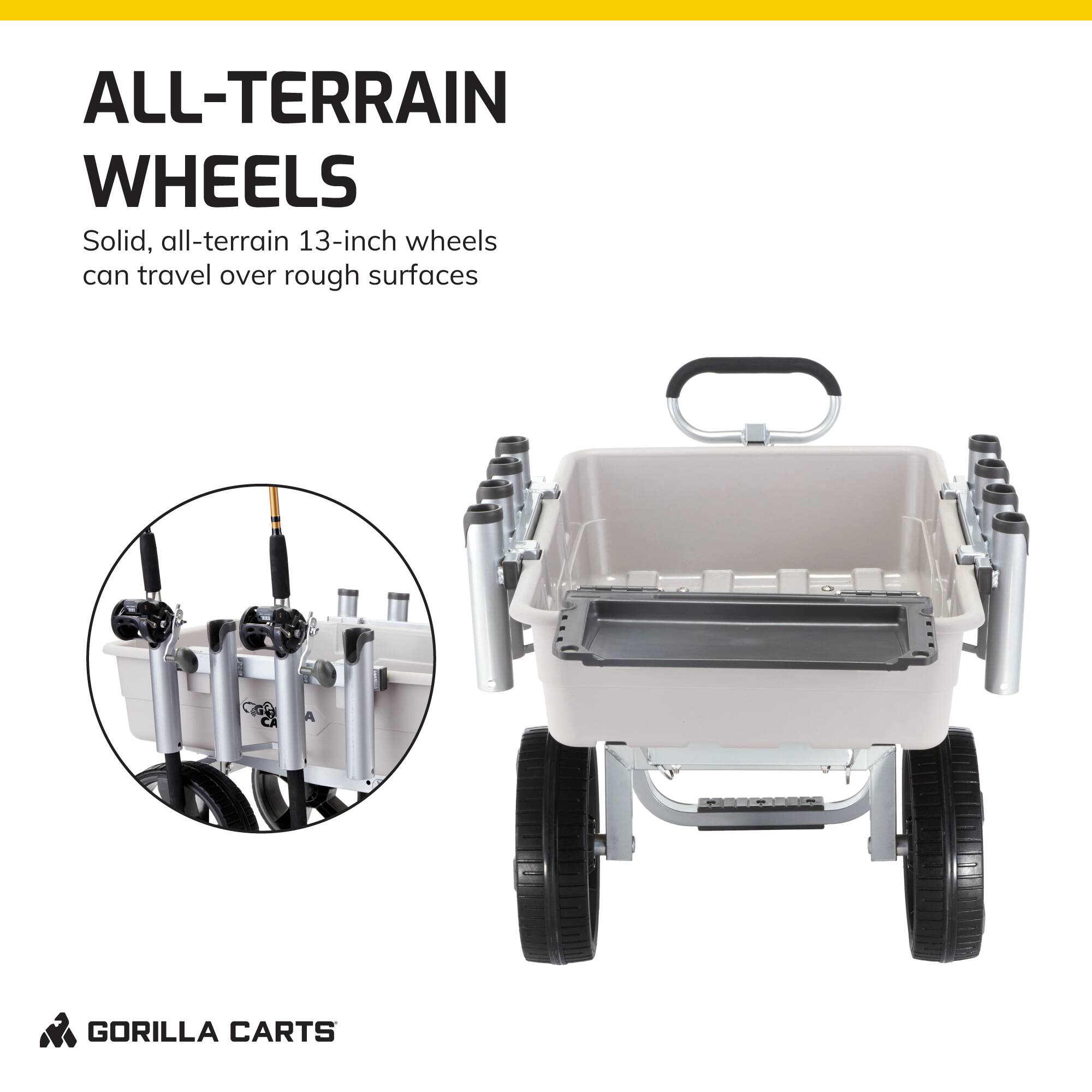 ALL-TERRAIN WHEELS

Solid, all-terrain 13-inch wheels can travel over rough surfaces

GORILLA CARTS