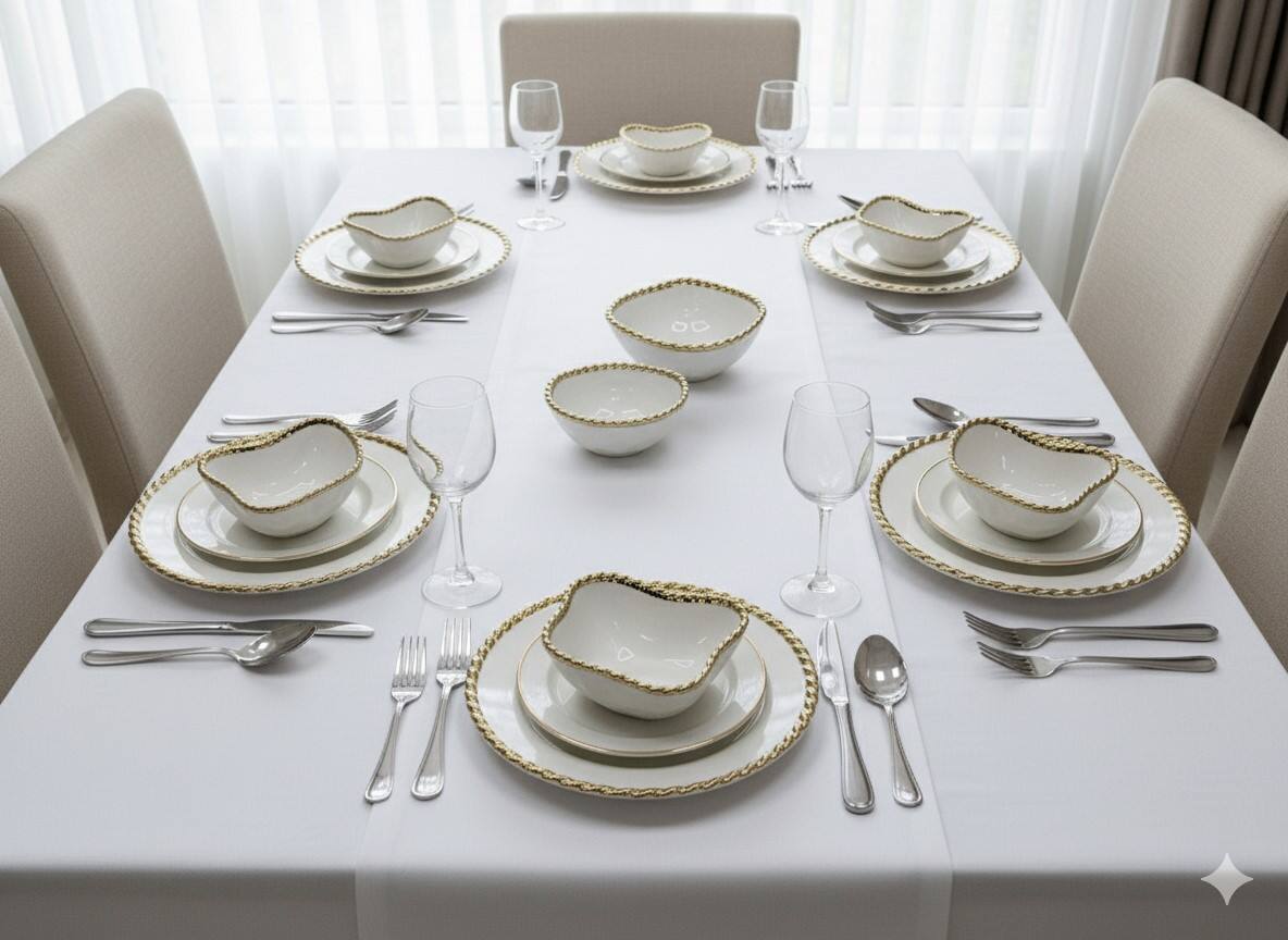 Left. Jiallo - 5.25" Contemporary Gold Rope Small Snack Bowl – Modern Decorative Serving Bowl with Rope‑Style Rim - White.