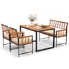 Front. Costway - 4 Piece Patio Dining Set Outdoor Wood Dining Furniture with 2 Chairs & 1 Lovesea - Natural and Black,Beige.