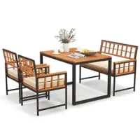 Costway 4 Piece Patio Dining Set Outdoor Wood Dining Furniture with 2 Chairs & 1 Lovesea - Natural and Black,Beige - Front_Zoom