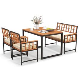 Costway - 4 Piece Patio Dining Set Outdoor Wood Dining Furniture with 2 Chairs & 1 Lovesea - Natural and Black,Beige