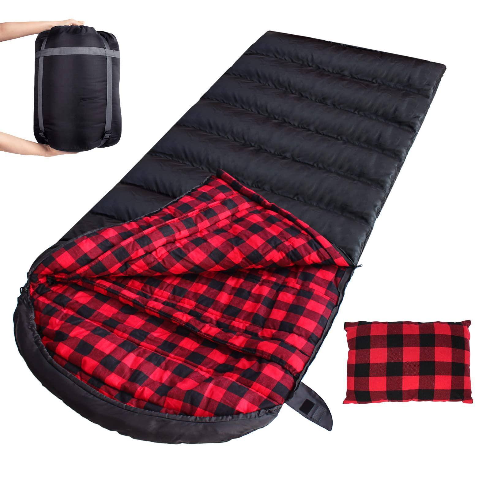 Front. Dapper Styles - 0 Degree Sleeping Bag Cotton Flannel Winter Cold Weather For Adults 4 Season Big And Tall With Pillow Sack - Black_R.