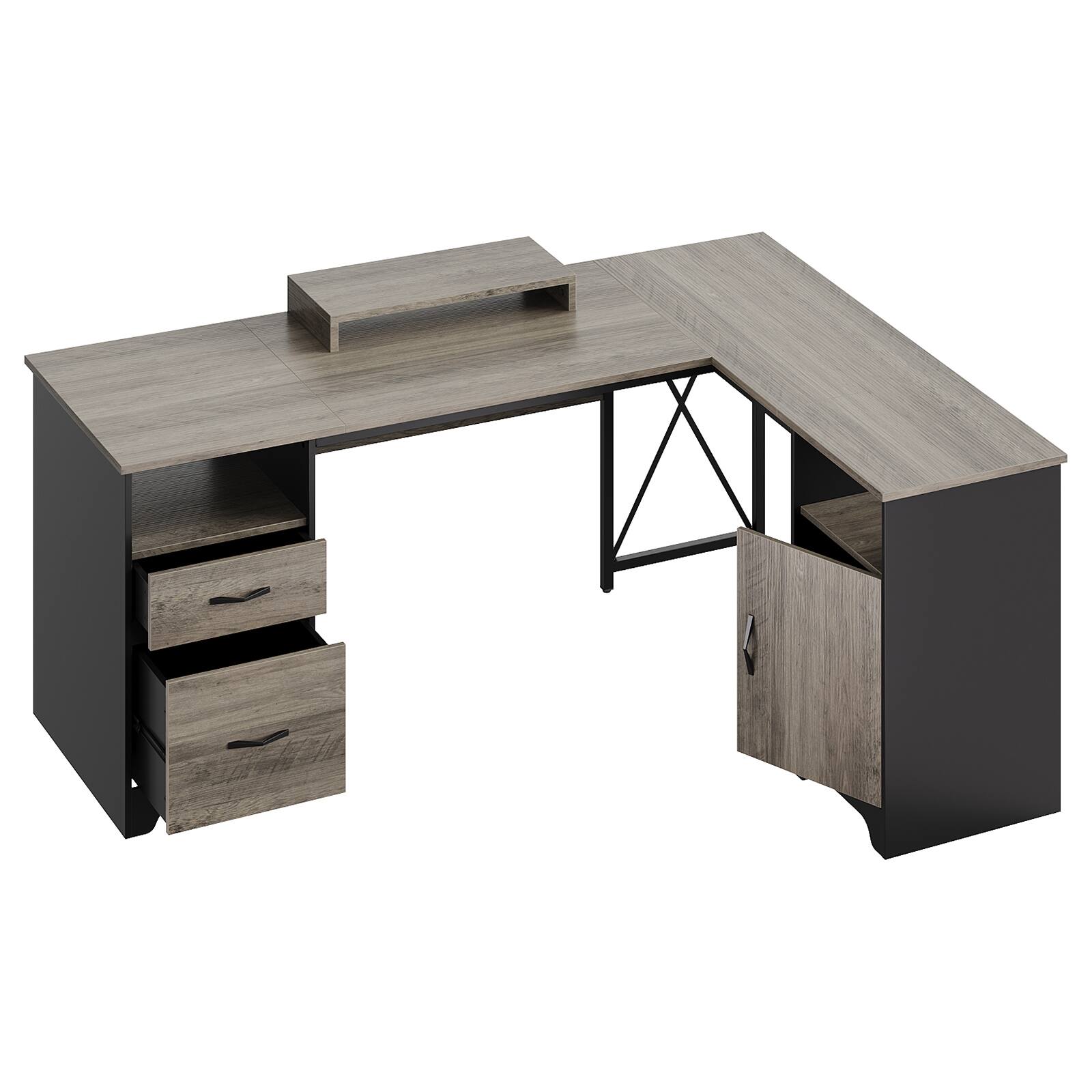 Alt View 15. Bestier - 63inch L Shaped Computer Desk with File Drawers with Storage Cabinet for Home Office - Gray.