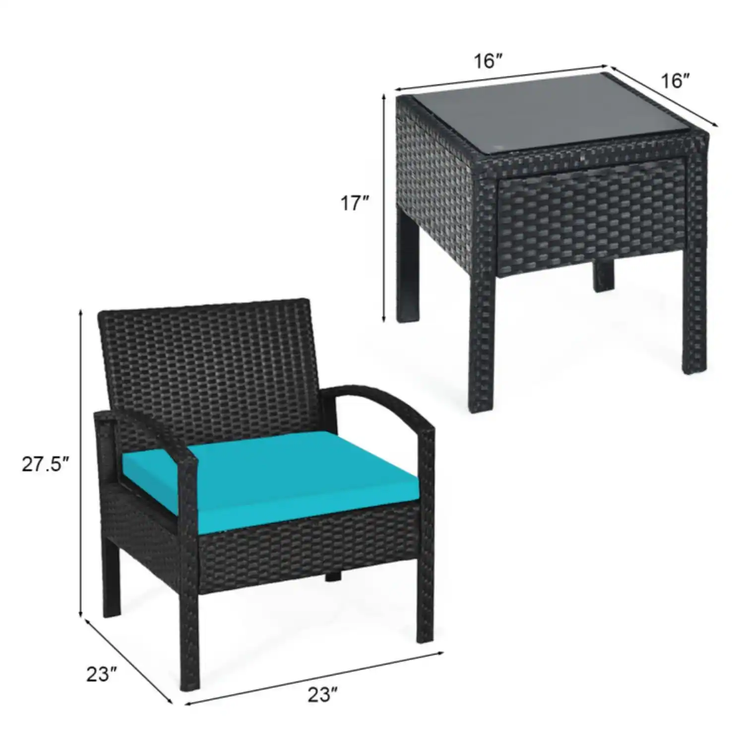 16" x 16" x 17"  
27.5" x 23" x 23"