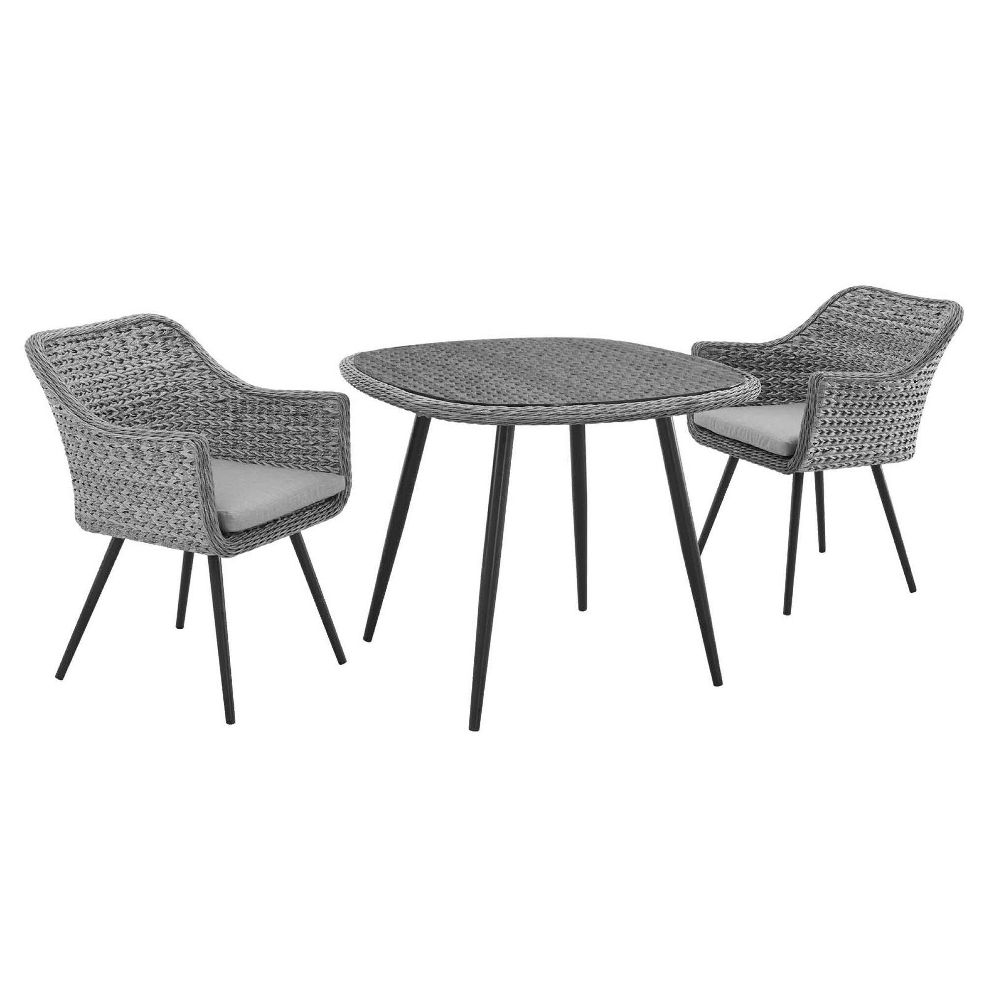 Angle. Modway - Endeavor 3 Piece Outdoor Patio Wicker Rattan Dining Set by Modway - Gray Gray.