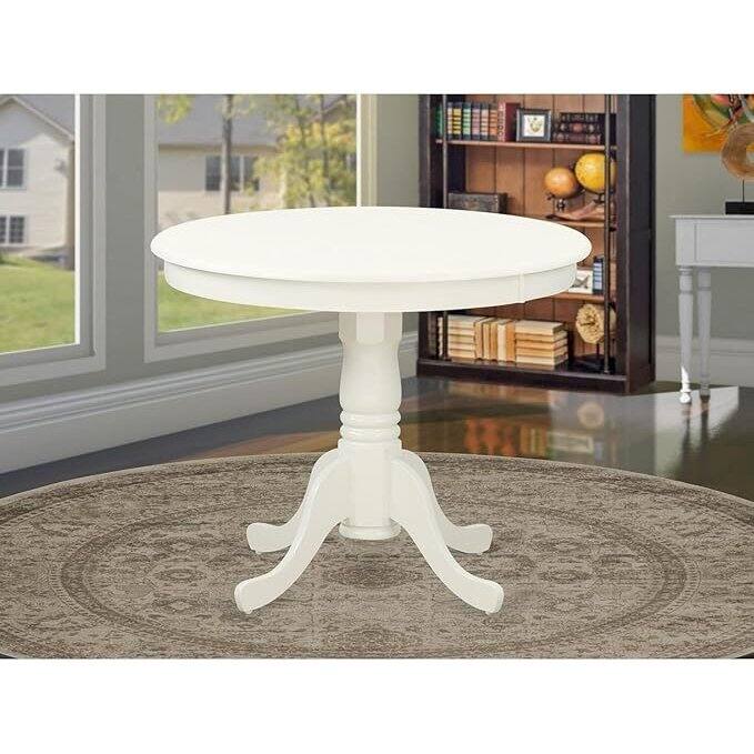 Alt View 1. East West Furniture - Antique Dining Room Table - a Round kitchen Table Top with Pedestal Base, 36x36 Inch, Linen White - White.