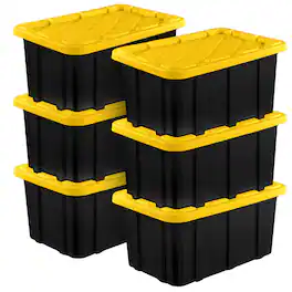 Sterilite - 17 Gallon Industrial Stackable Storage Tote Lidded Containers, 6 Pack - Black/Yellow