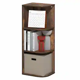 Furinno - PASIR Book Shelf, 3-Tier Corner Bookshelf with Open Shelf, Standing Bookcase, 9.3 x 12 x 31.5 - Amber Pine
