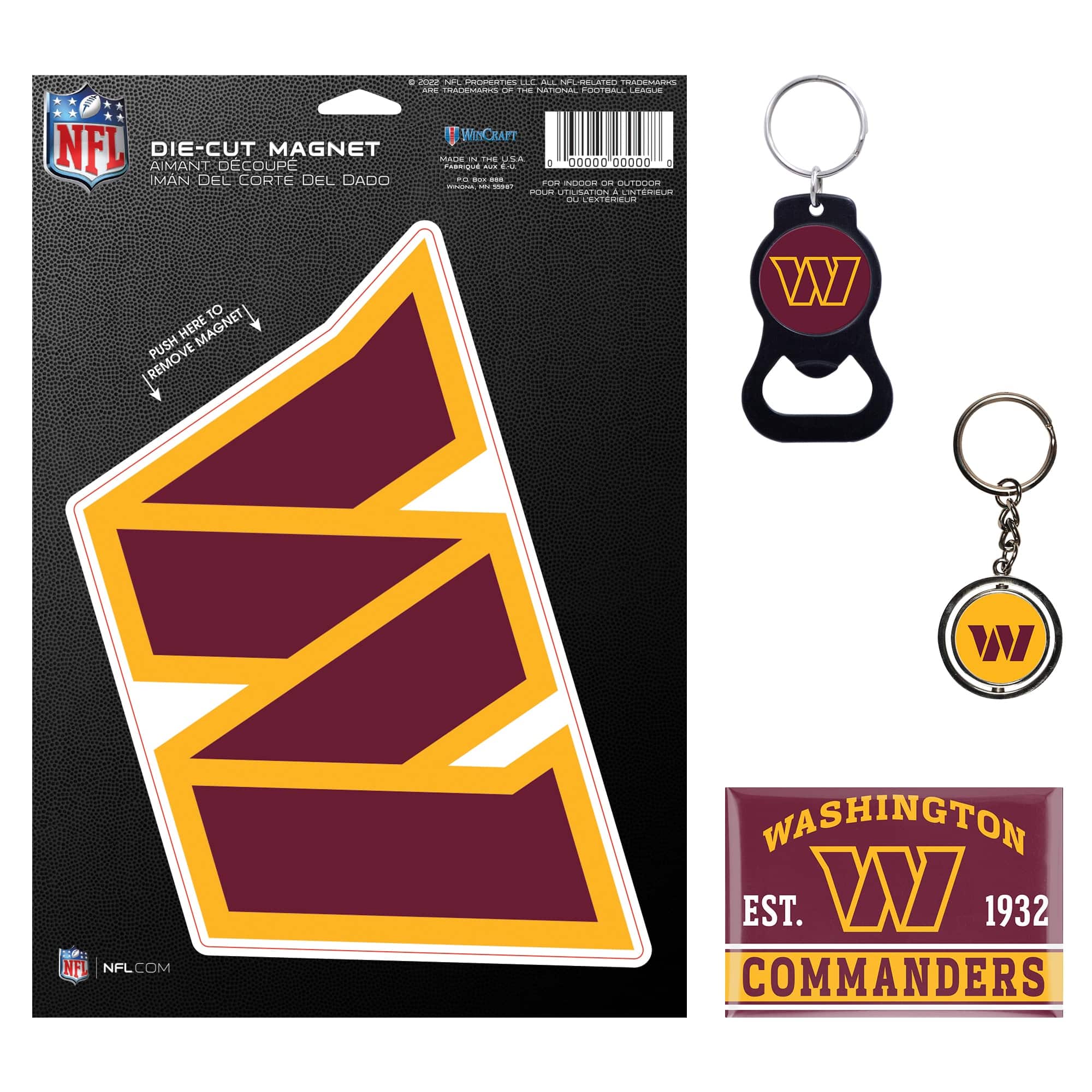 WinCraft - Washington Commanders 4-Pack Key Rings and Magnets Set - Multicolor