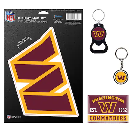 - a d TE add THLAN TRADEMARKS EM OF .M MATSNI POOTSALL LEAGLE NFL DIE-CUT MAGNET AIMANT DECOUPE MAN DEC CORTE DEL DADO WINCKAFT - THs USA m 00000 00000 A Fu N Cak OUTDOCE PAR JSNAE a TEREEE LEATREU TO HERE MAGNET |REMOVEMAGNET REMOVE PUSH A WI W SP NFL NFL COM WASHINGTON EST. W 1932 COMMANDERS