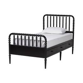 Baxton Studio - Lucera 6-Drawer Platform Bed with Bobbin Frame, Twin - Black