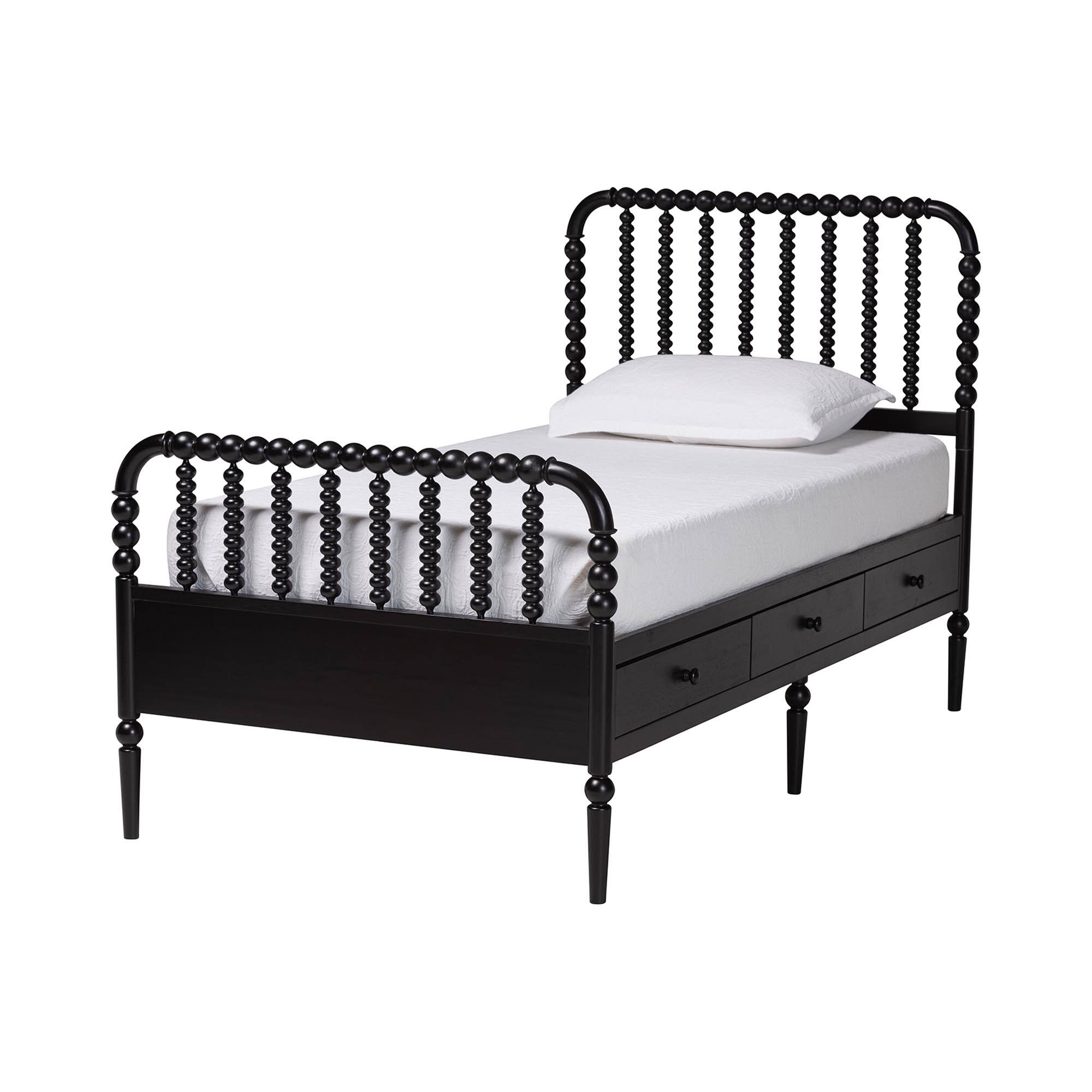 Front. Baxton Studio - Lucera 6-Drawer Platform Bed with Bobbin Frame, Twin - Black.