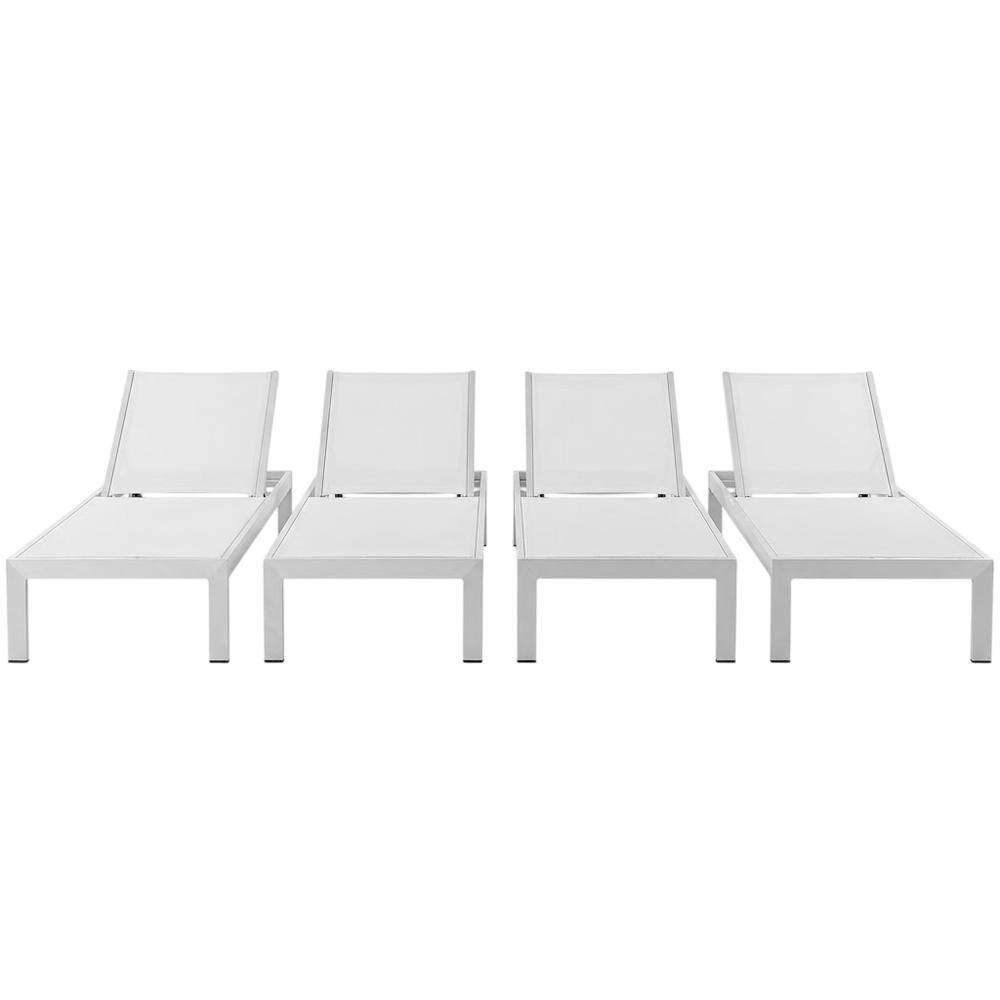 Back. Outdoor Escape - Set Of 4 Aluminum Outdoor Lounge Chairs With Weather-Resistant Design - White.