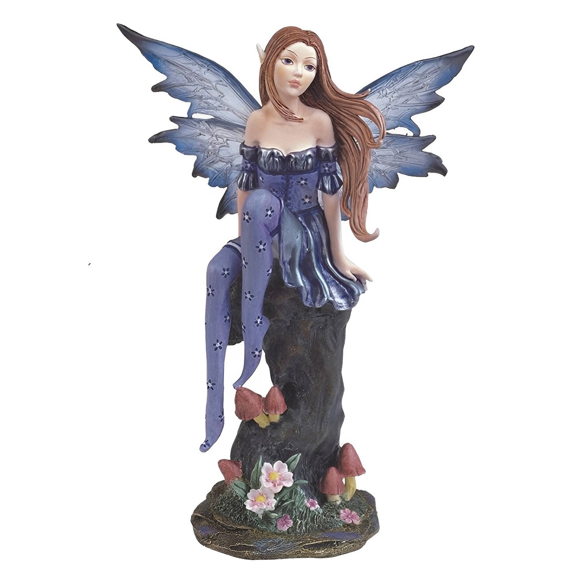 Front. FC Design - FC Design 8"H Fairy with Clear Wings Sitting on Tree Trunk Figurine Statue Office Desk Tabletop Home Decor Gift - Multi-Color.