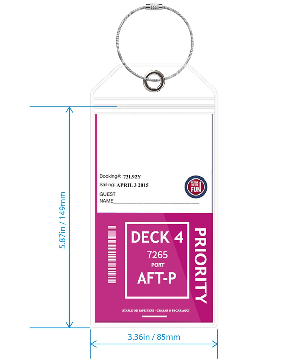 5.87in / 149mm / Booking#: 73L92Y Sailing: APRIL3.2015 GUEST NAME DECK 4 7265 PORT PRIORITY AFT-P STAPLE OR TAPE HERE STAPLE OR TAPE HERE 3.36in / 85mm