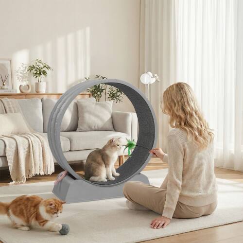 Alt View 10. Winado - Cat Exercise Wheel, 31-inch Cat Treadmill with Detachable Carpet, Safety Lock, Teaser Running Silent for Indoor Playing - Gray.