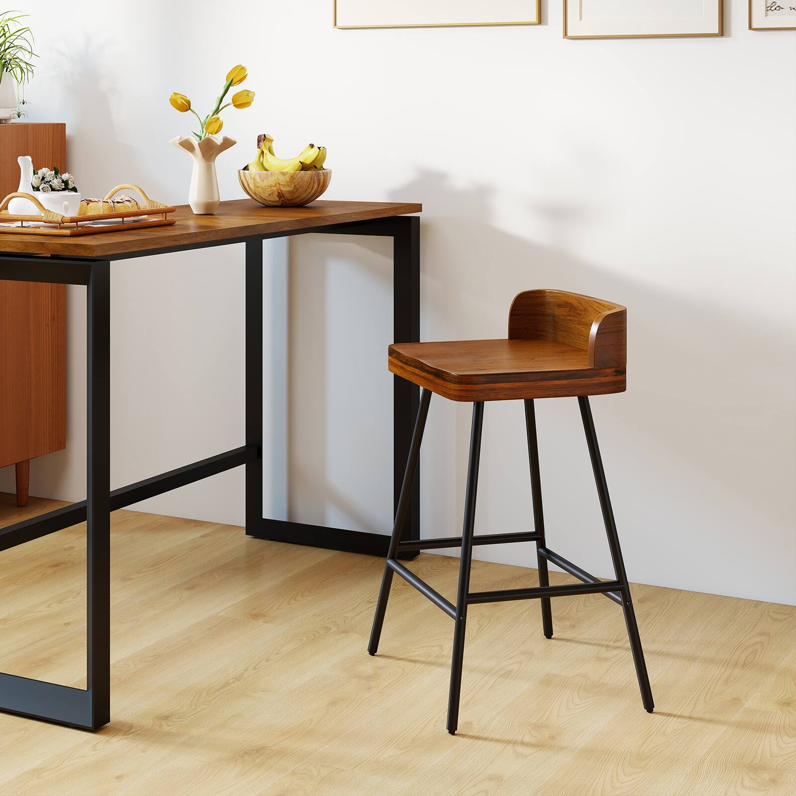 Alt View 4. Gymax - Gymax 2PCS 24'' Counter Height Bar Stool w/Low Back Metal Legs Footrest for Kitchen - Brown.