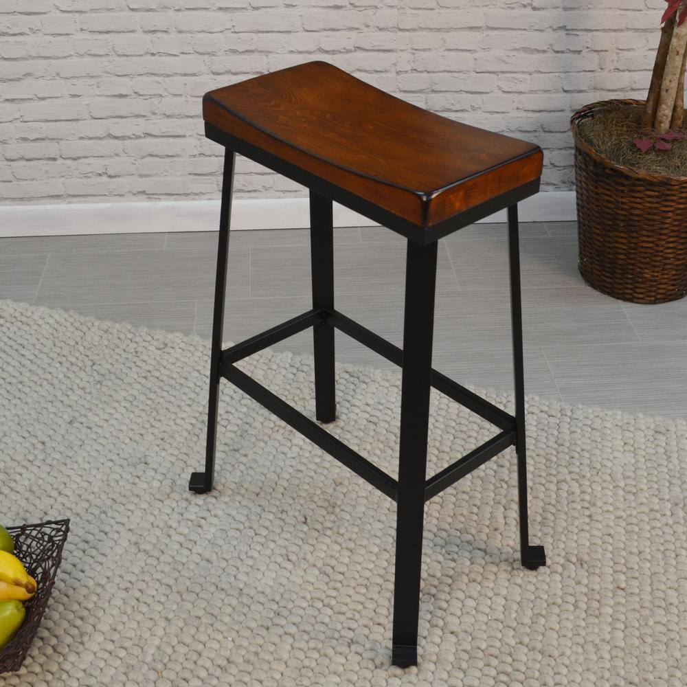Angle. Carolina Chair & Table - Thea 30" Saddle Seat Barstool - Chestnut/Black - Chestnut, Black.
