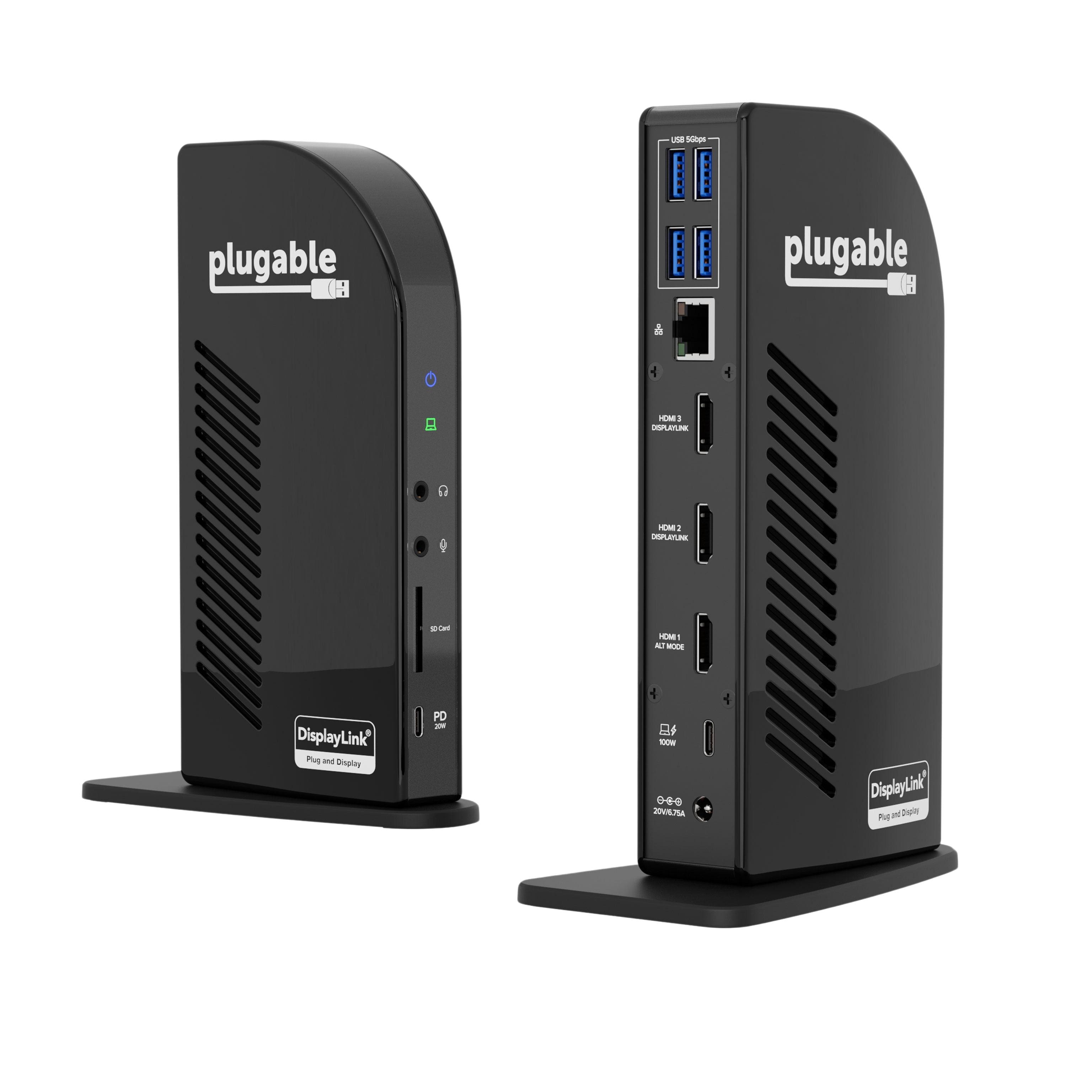Plugable - 13-in-1 USB-C Triple Monitor Docking Station 100W - Windows Mac Chrome - Thunderbolt 3/4 USB-C - TAA Compliant - Black