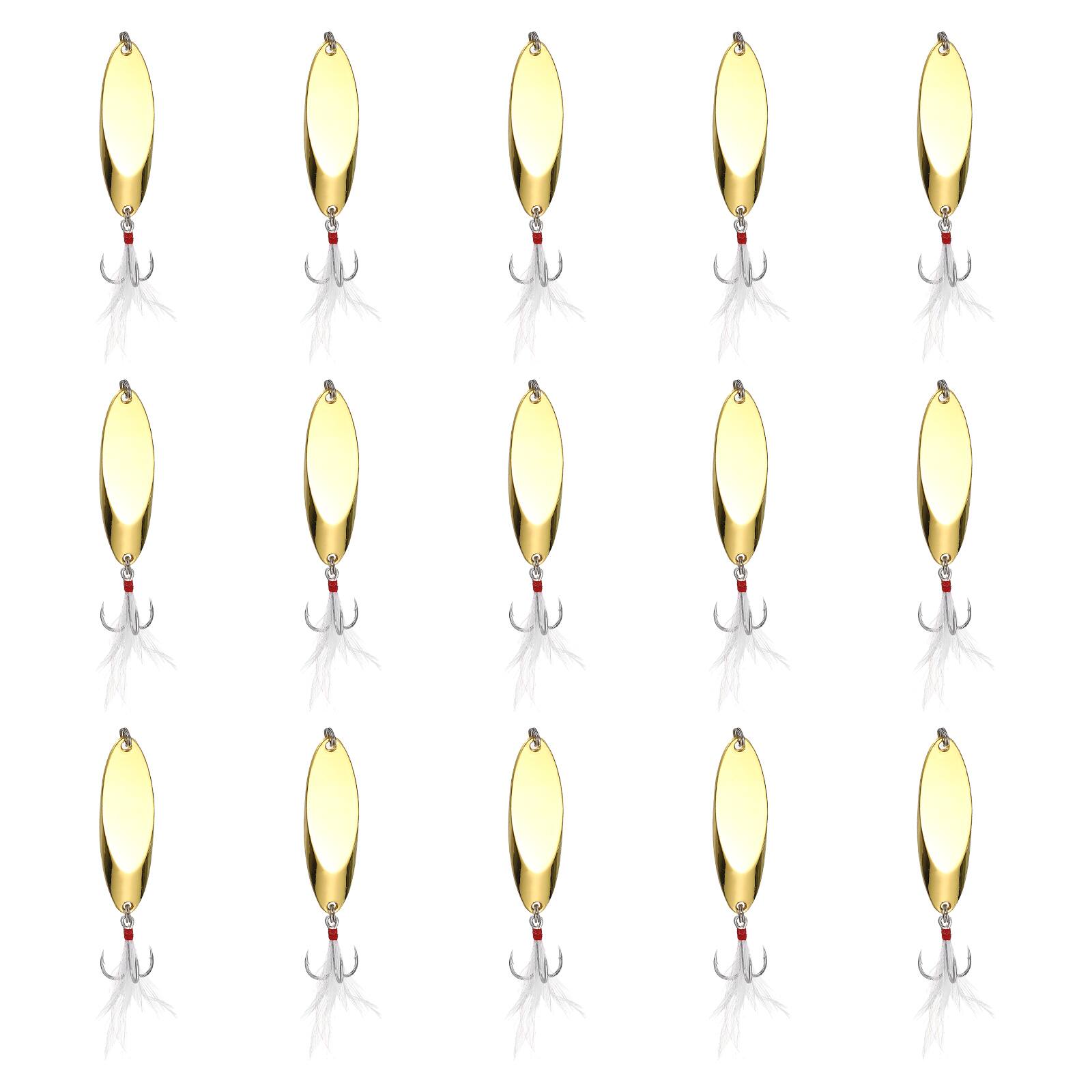 Front. Unique Bargains - Fishing Spoons Lures, Metal Saltwater Treble Trout Lures Jigging Spoon with Treble Hooks Spinner 15pcs 3/5 oz - Gold.
