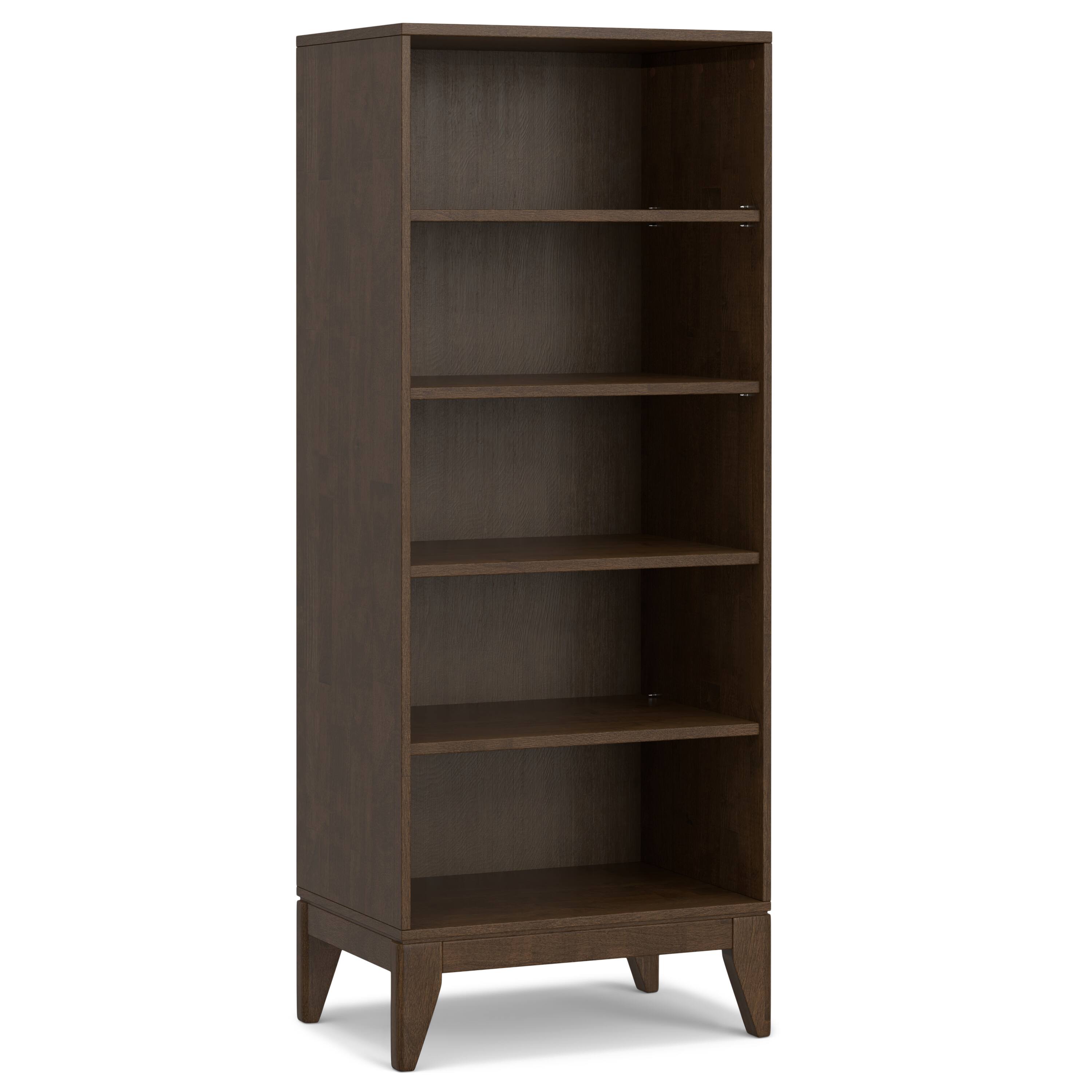 Front. Simpli Home - Harper SOLID HARDWOOD 66 inch x 24 inch Mid Century Modern 5 Shelf Bookcase in Walnut Brown - Walnut Brown.