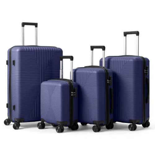 Front. Winado - 16"/20"/24"/28" Carry on 4 Piece PP Hardside Luggage Suitcase Set with Built-in Lock Spinner Wheels for Travel Business - Navy Blue.