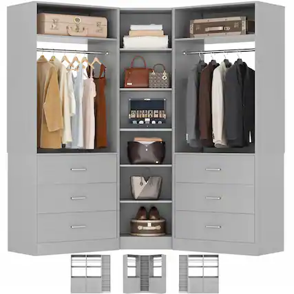 Front. Aheaplus - 3-Piece Closet Organizer: 6 Drawers, 10 Shelves, 1500LBS Capacity (L/I-Shaped) - Gray.