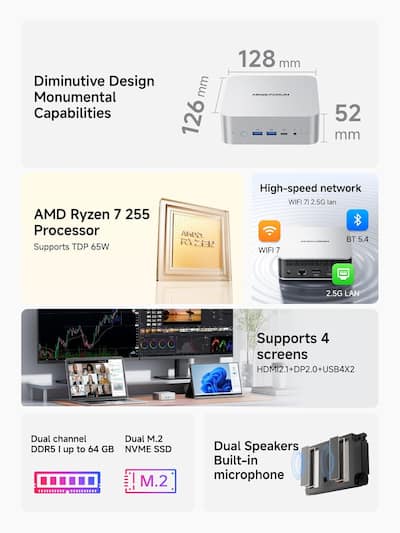 Minisforum AI X1 Mini PC, AMD Ryzen 7 255, 32GB RAM, 1TB SSD Minisforum AI X1 Mini PC, AMD Ryzen 7 255, 32GB RAM, 1TB SSD