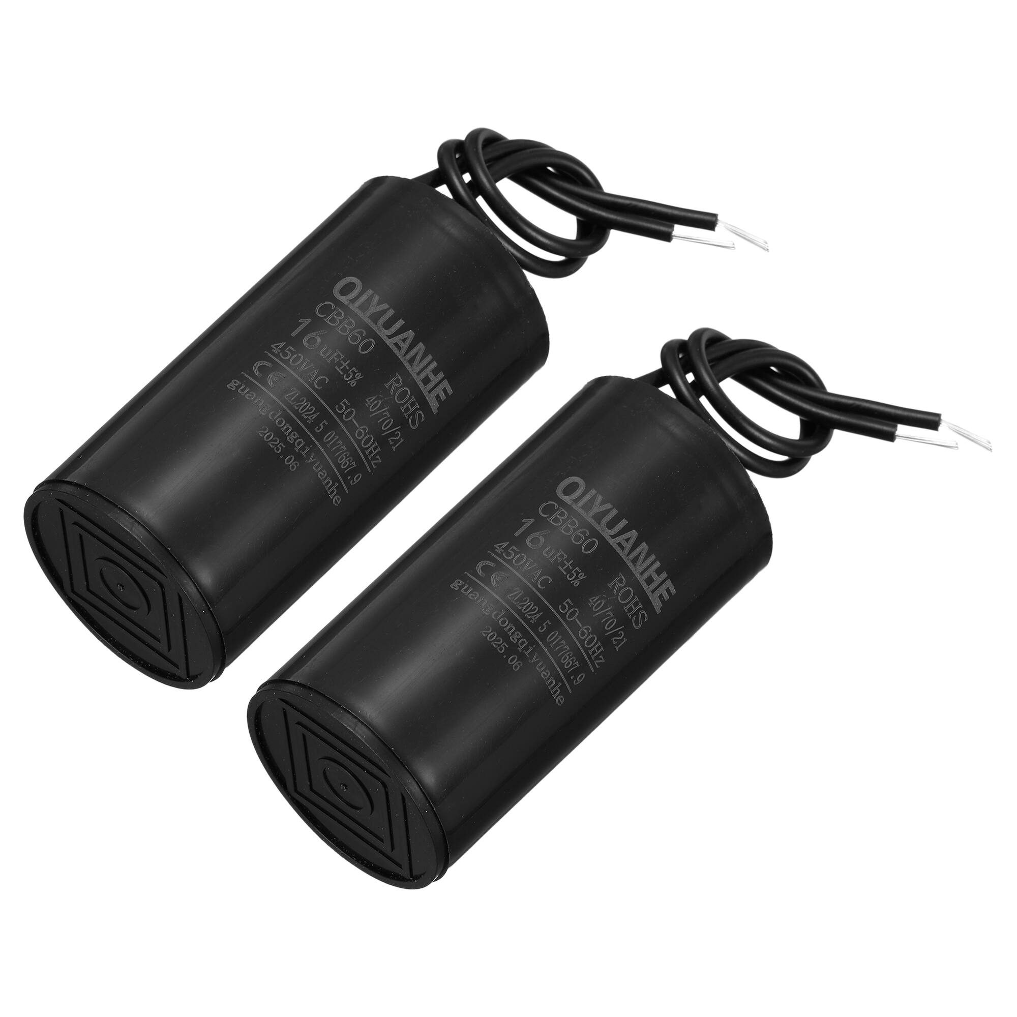 Unique Bargains - 2pcs 16uF CBB60 Run Capacitor, AC 450V 2 Wires 50/60Hz Cylinder 38x70mm for Air Compressor, Water Pump - Black price history on PriceWatchPro
