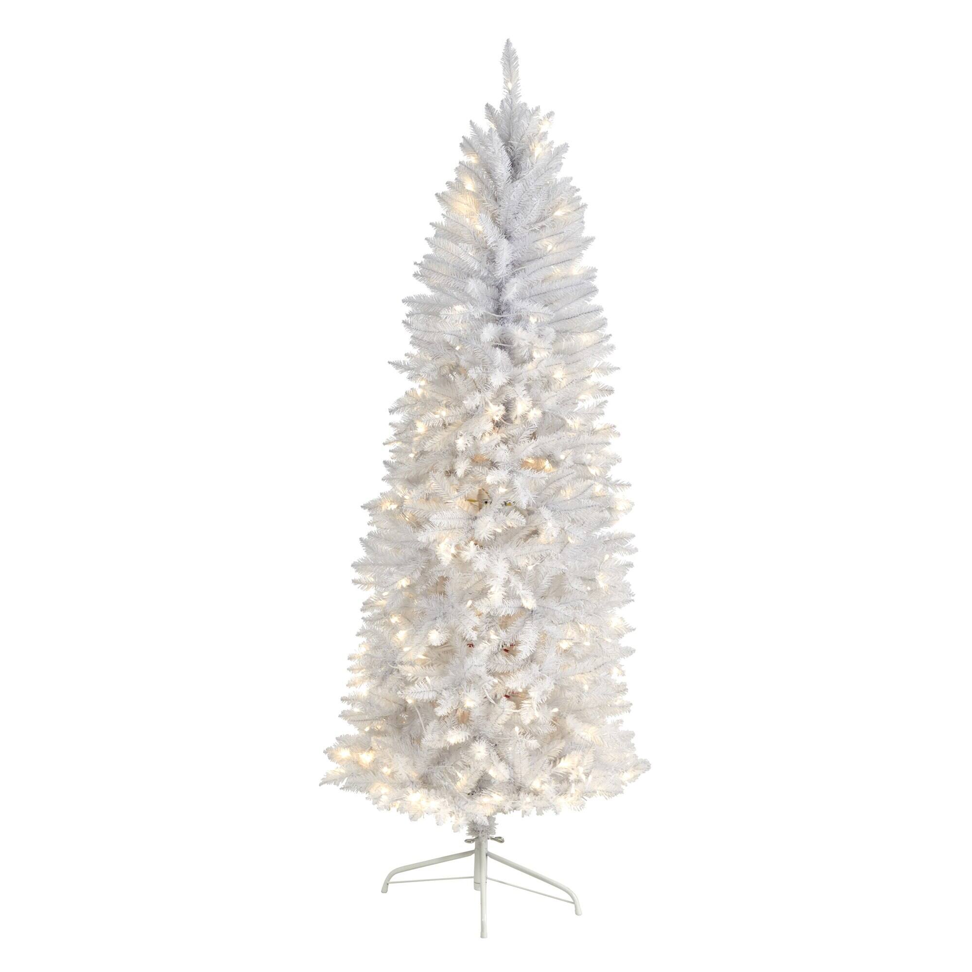 Front. BreeBe - 6’ White Christmas Tree with 250 Lights and 743 Tips - White.