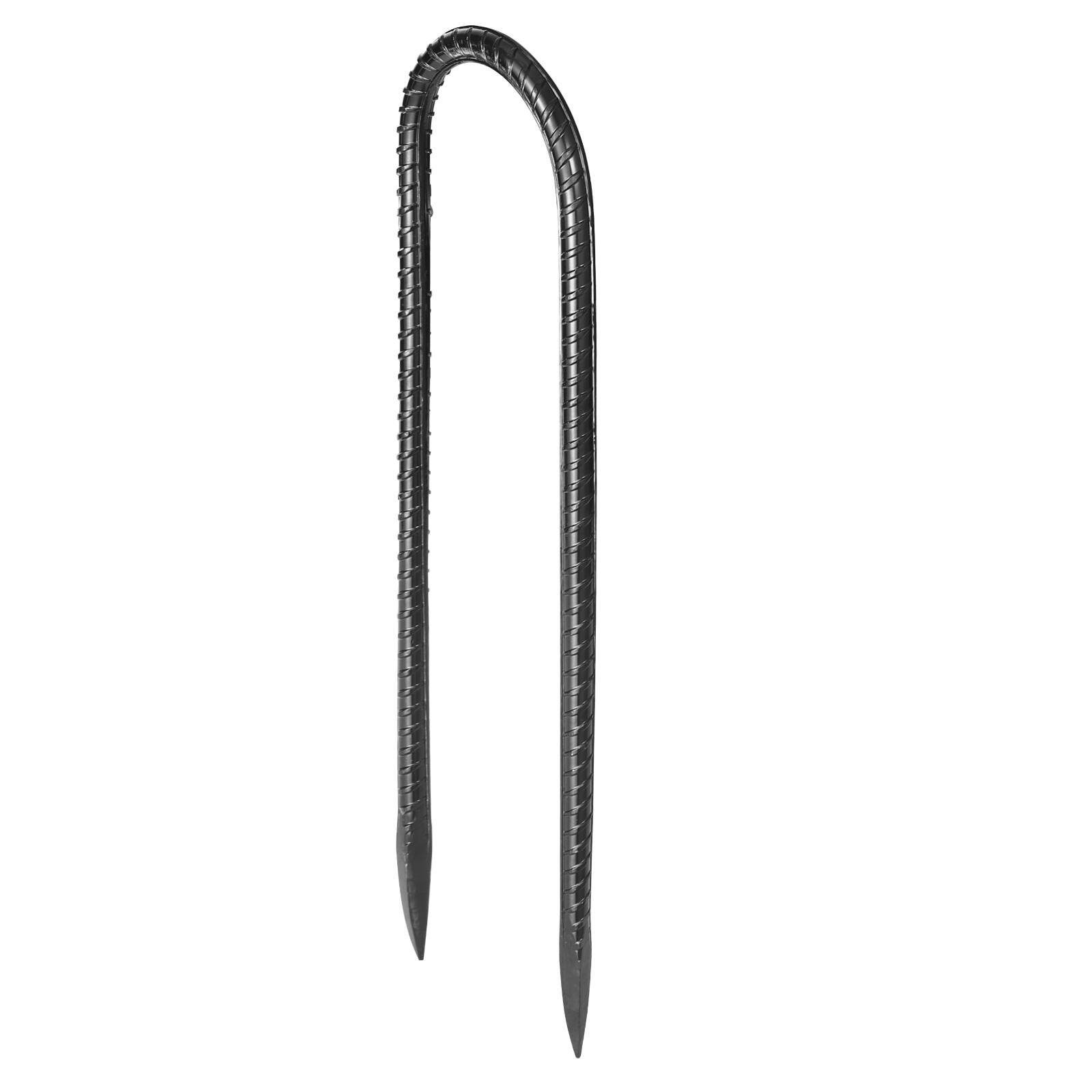 Alt View 5. VEVOR - Rebar Stakes, 10-Inch, Heavy-Duty 0.32 in Diameter U Shape, Galvanized Steel Ground Anchors with Chisel Point End - Black.