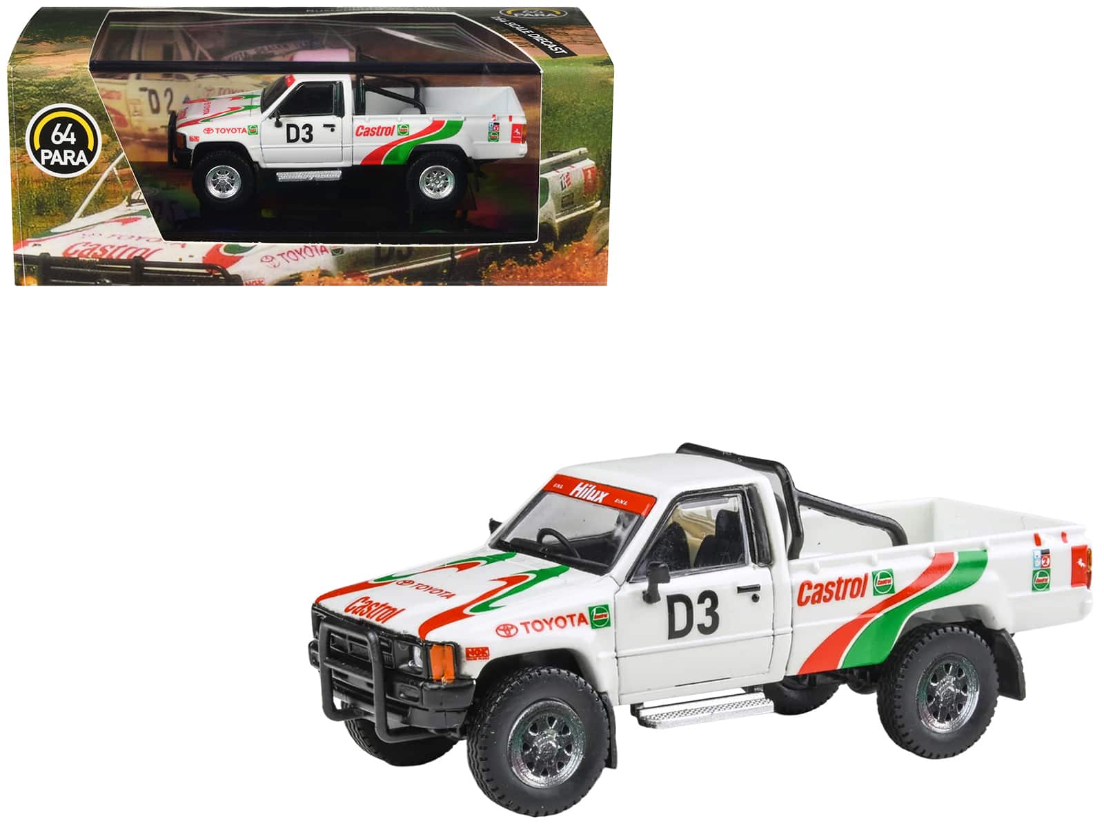 "Toyota Hilux Pickup #D3 ""Castrol"" White with Graphics ""Rustenburg 400 Rally"" (1995) 1/64 Diecast Model Car by Paragon" price history on PriceWatchPro