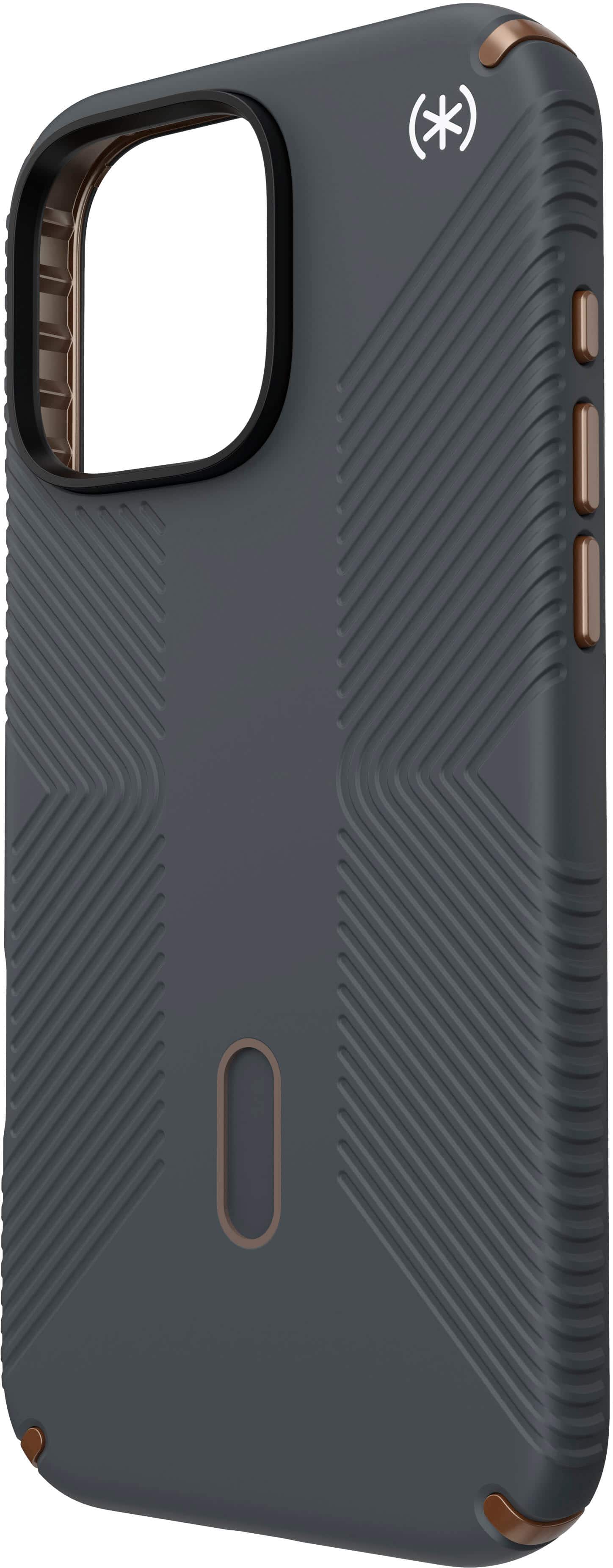 Angle. Speck - Presidio2 Grip ClickLock Case with MagSafe for Apple iPhone 16 Pro Max - Charcoal Grey.