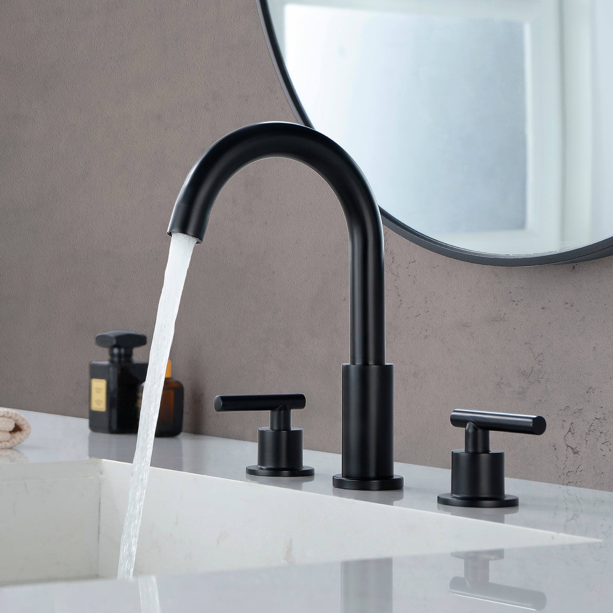 Angle. Boyel Living - 8 in Widespread Double Handle 1.2 GPM Bathroom Faucet with Quick Connect Hose and Pop Up Drain in Matte Black - Matte Black.