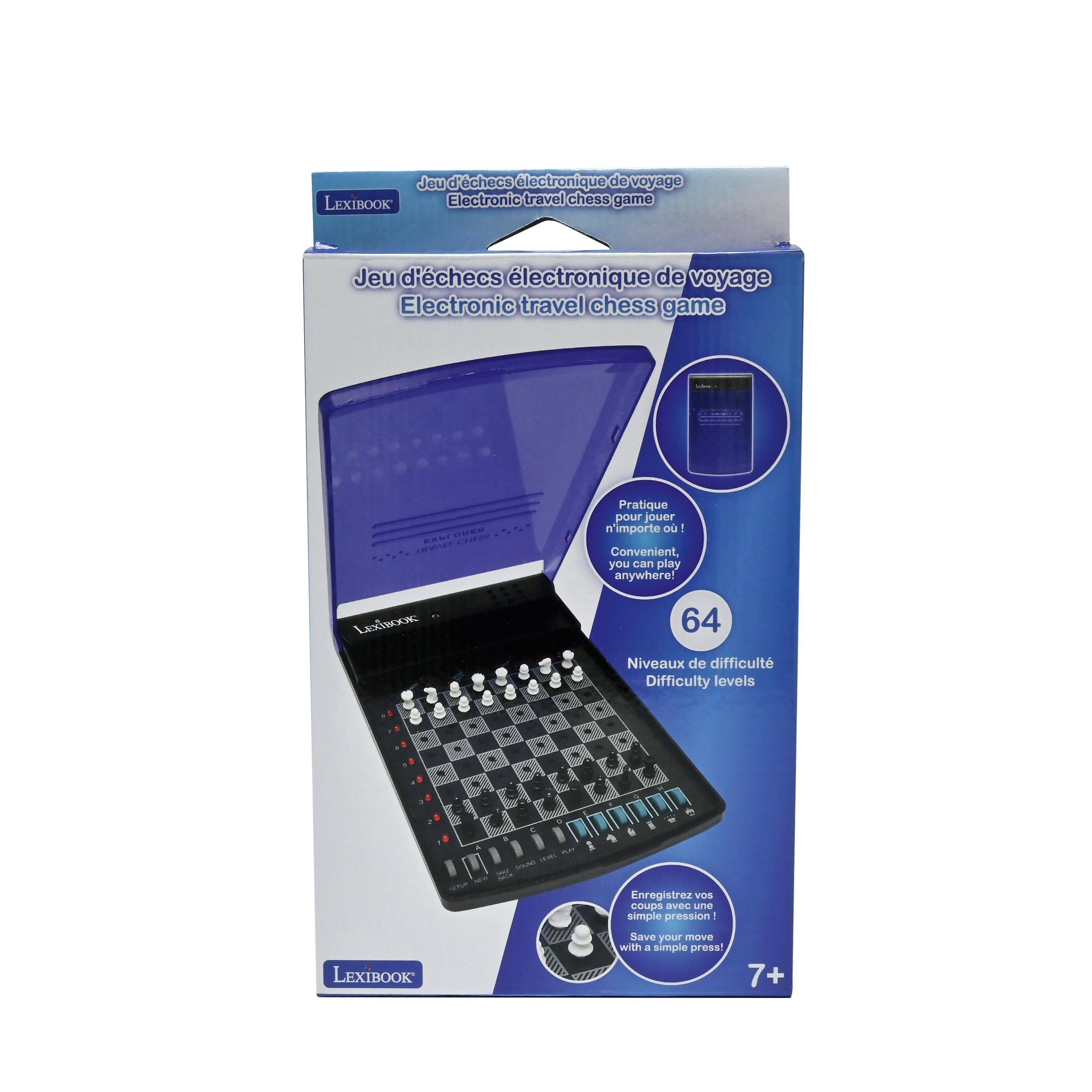 Jeu d'échecs électronique de voyage LEXIBOOK Electronic travel chess game

Jeu d'échecs électronique de voyage Electronic travel chess game

EXPLORER

Pratique pour jouer n'importe où - Convenient, you can play anywhere!

LEXIBOOK

64 Niveaux de difficulté Difficulty levels

Enregistrez vos coups avec une simple pression! Save your move with a simple press!

7+