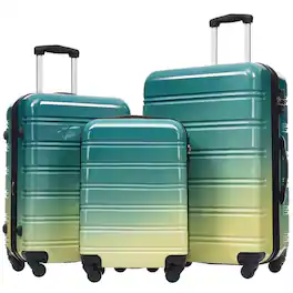 HTUTWOO - Hardshell Luggage Set of 3 - Gradient Color Expandable Suitcase with Spinner Wheels and TSA Lock,Lightweight 20" 24" 28" - Green + Yellow