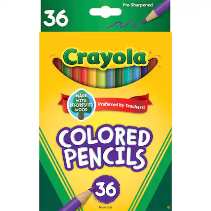 36 Pre-Sharpened Crayola™ Colored Pencils
Made with ReForested Wood
Preferred by Teachers!
36 Nontoxic