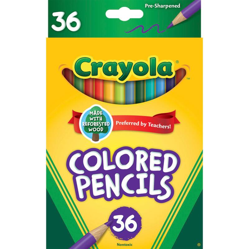 36 Pre-Sharpened Crayola™ Colored Pencils  
Made with ReForested Wood  
Preferred by Teachers!  
36 Nontoxic