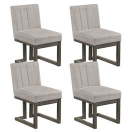 Costway - 4PCS Wooden Dining Chairs Modern Farmhouse Fabric Upholstered Kitchen Chairs - Beige + Gray