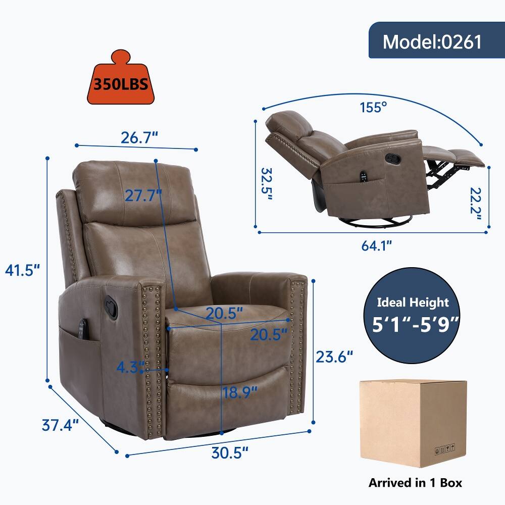 Model: 0261  
350LBS  
155°  
41.5"  
26.7" 27.7"  
32.5"  
64.1"  
22.2"  
4.34"  
20.5" 20.5"  
Ideal Height 5'1"-5'9"  
23.6"  
18.9"  
37.4"  
30.5"  
Arrived in 1 Box