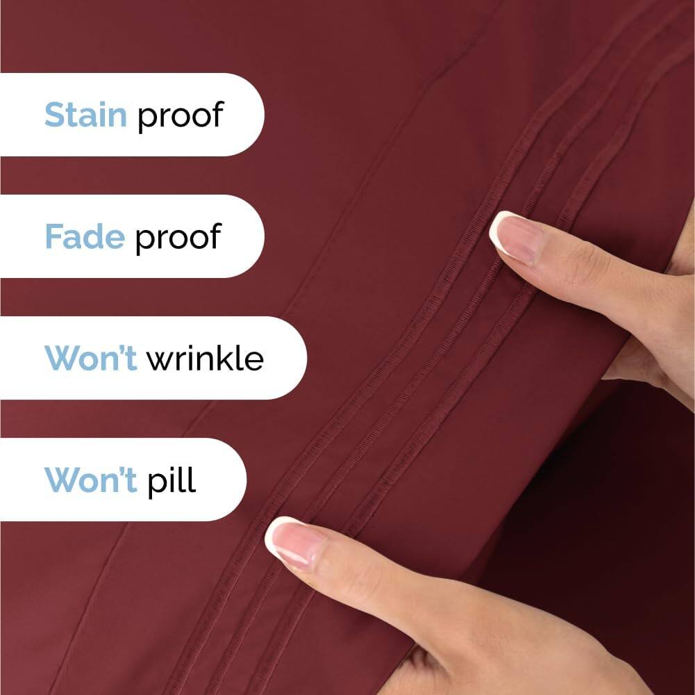 Stain proof  
Fade proof  
Won't wrinkle  
Won't pill