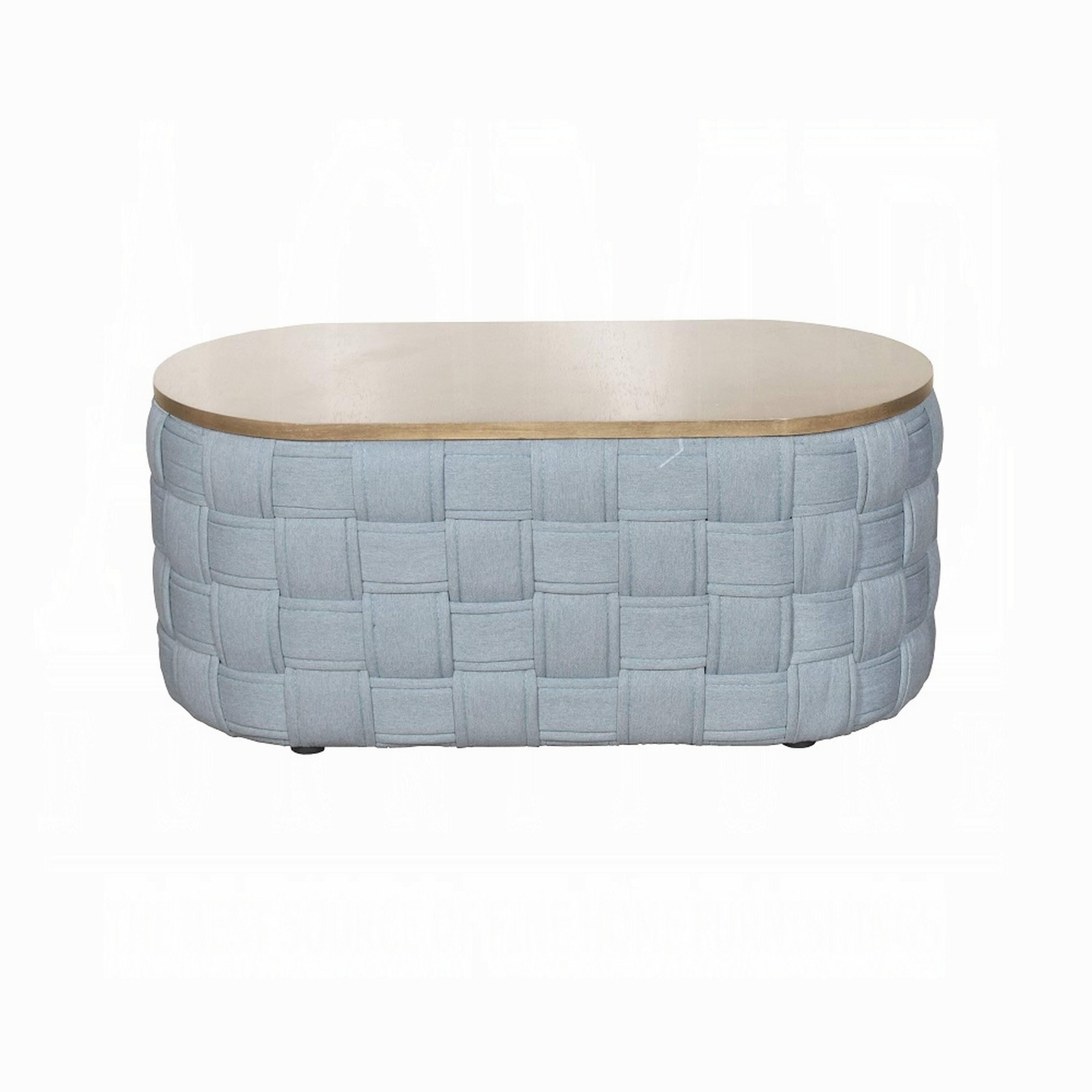 Alt View 1. Manhattan Lane - Reah Coffee Table, Knitted Light Blue Chenille, 41 Inch - Teal, Brown.