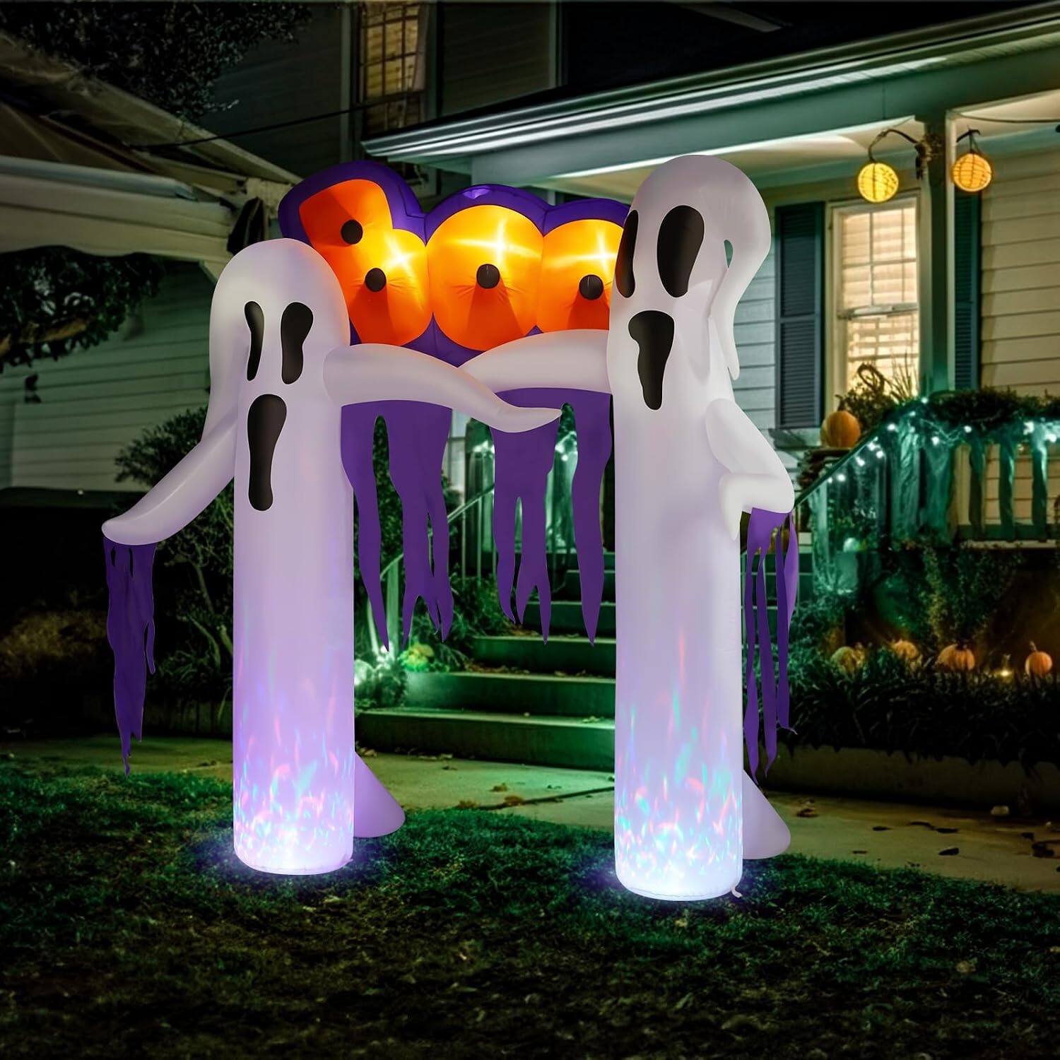 Alt View 5. Winado - 10FT Halloween Inflatable Ghost with Pumpkin Arch Decoration, Build-in LED Light Holiday Blow Up for Outdoor Indoor Lawn - White & Purple.