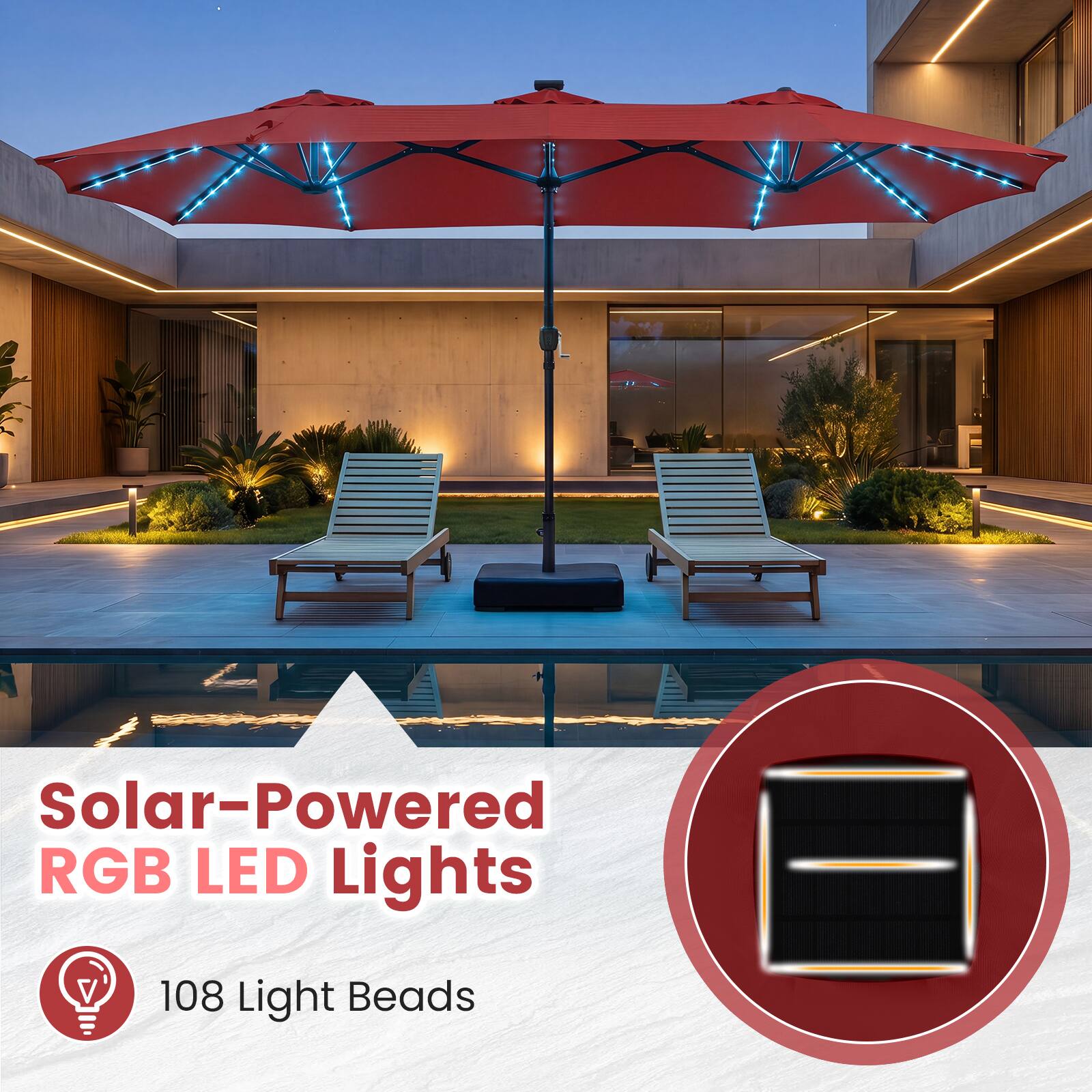 Solar-Powered RGB LED Lights  
108 Light Beads