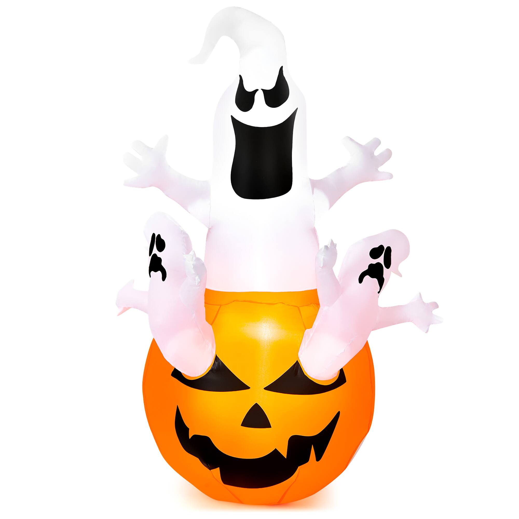 Alt View 16. Costway - 6FT Halloween Inflatable Ghost Pumpkin-Halloween Blow Up Yard Decoration - White/Orange.