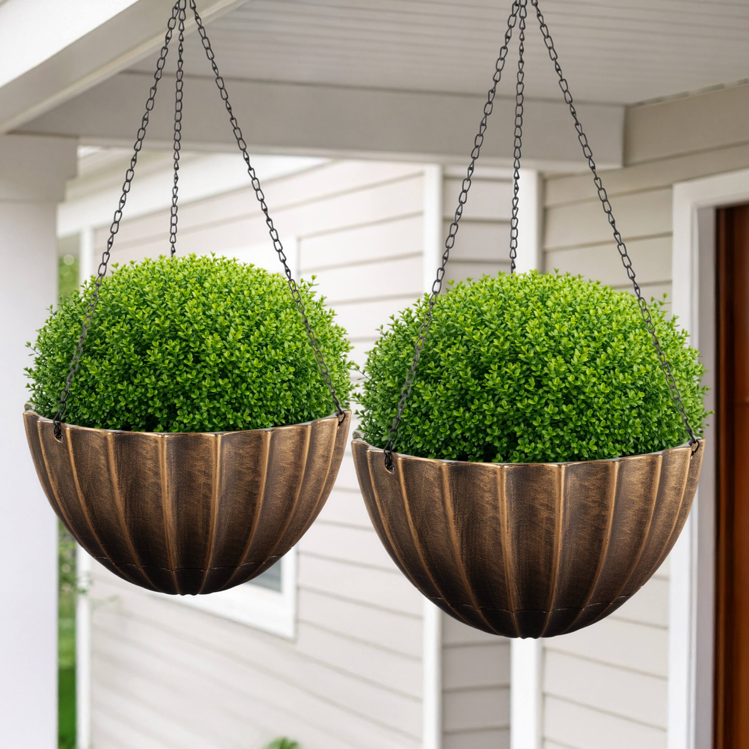 Alt View 7. Pure Garden - 2-Pack Hanging Planter 10.25-Inch Durable Plastic Hanging Planters with 3 Drainage Holes and Removable Bottom Reservoir.
