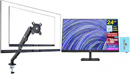 HP - V24i G5 24" FHD IPS Monitor, 75Hz, HDMI, VGA, Displayport, (65P58AA#ABA) w/DKZ Hub & Ergoflexy Single Mount Arm - Black