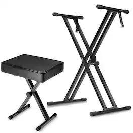 5 CORE - Keyboard Stand Double X Style Adjustable Piano Riser + Keyboard Piano Bench - Black
