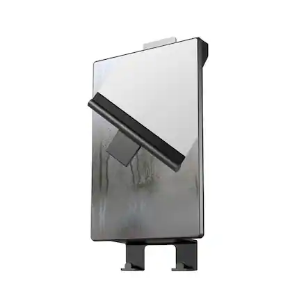 Front. Dazzed Corner - Fogless Shower Mirror with Water Tank, Adhesive Hook, Razor Holder & Squeegee - Black.