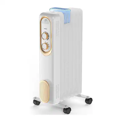 Front. AOITUN - 1500W Oil Filled Radiator Heater - Adjustable Thermostat, White (22.8×11.8×4.9in).